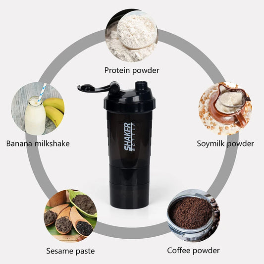 3 Layers Shaker Protein Bottle Powder Shake Cup Water Bottle