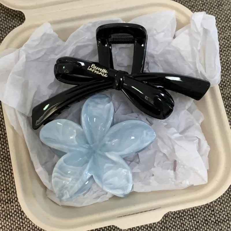 Vintage Blue Polka Dot Red Bow Hair Clip Shark Claw Clamp Hairpin