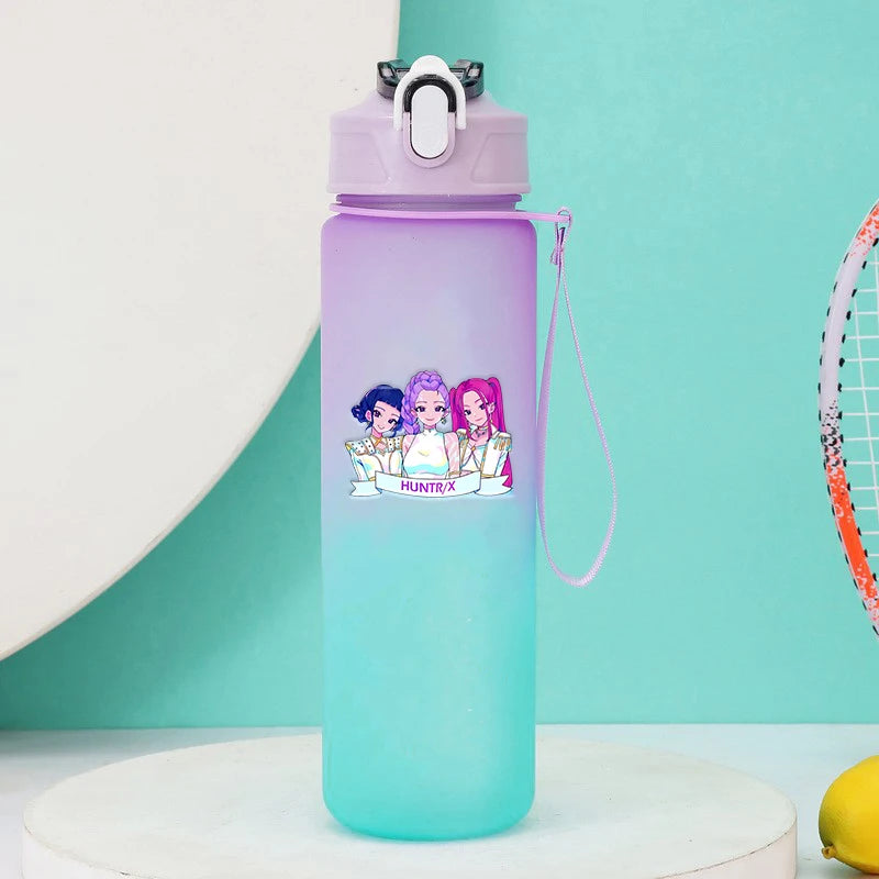 KPop Demon Hunters Gradient Water Bottles 750ml High-capacity Drinking Straw Cup