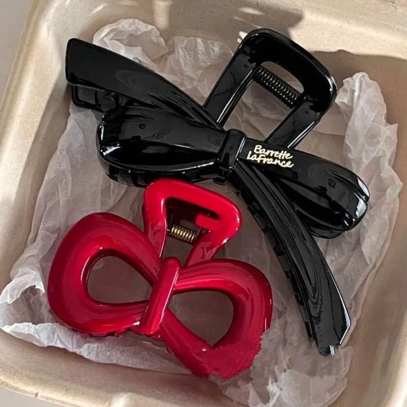 Vintage Blue Polka Dot Red Bow Hair Clip Shark Claw Clamp Hairpin