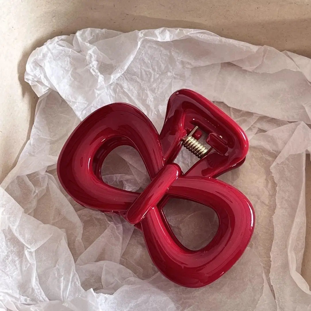 Vintage Blue Polka Dot Red Bow Hair Clip Shark Claw Clamp Hairpin