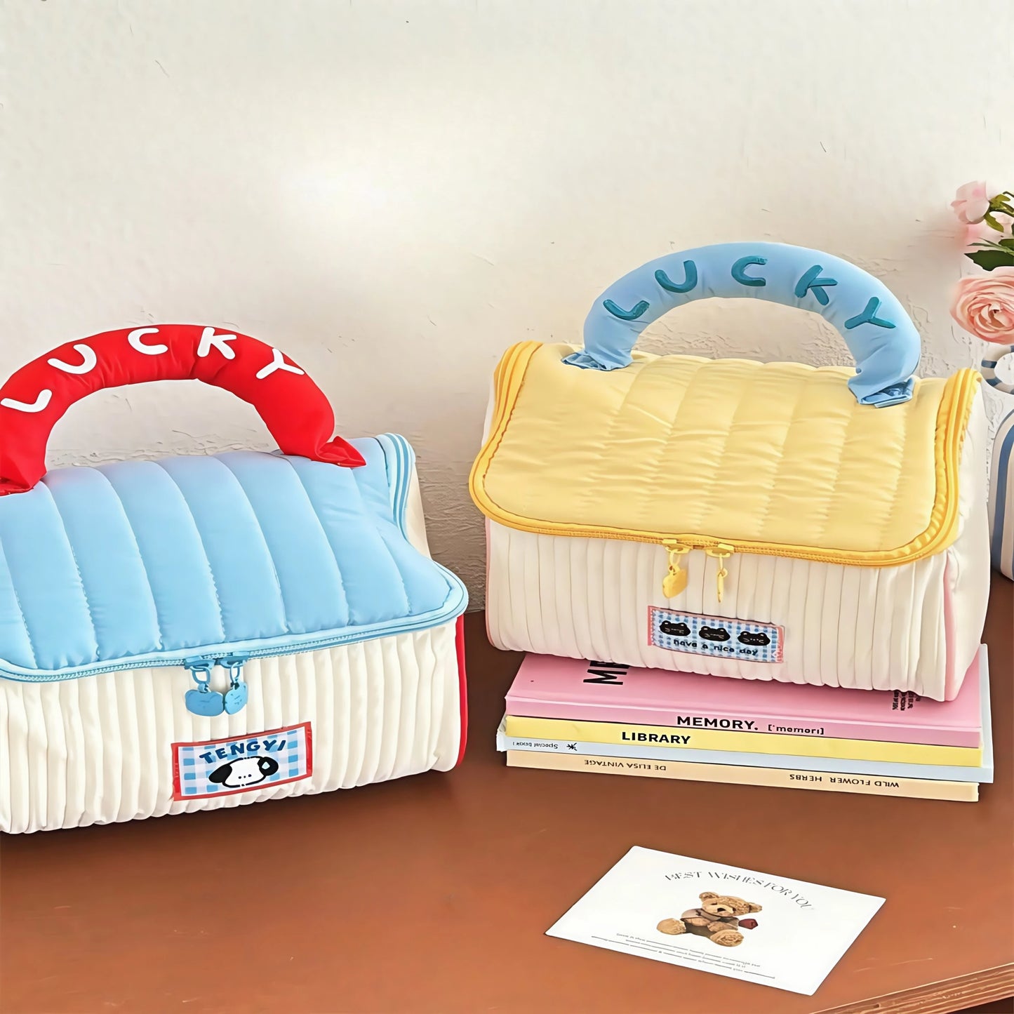 Cartoon pattern cute hut handbag girls large capacity cosmetic organizer