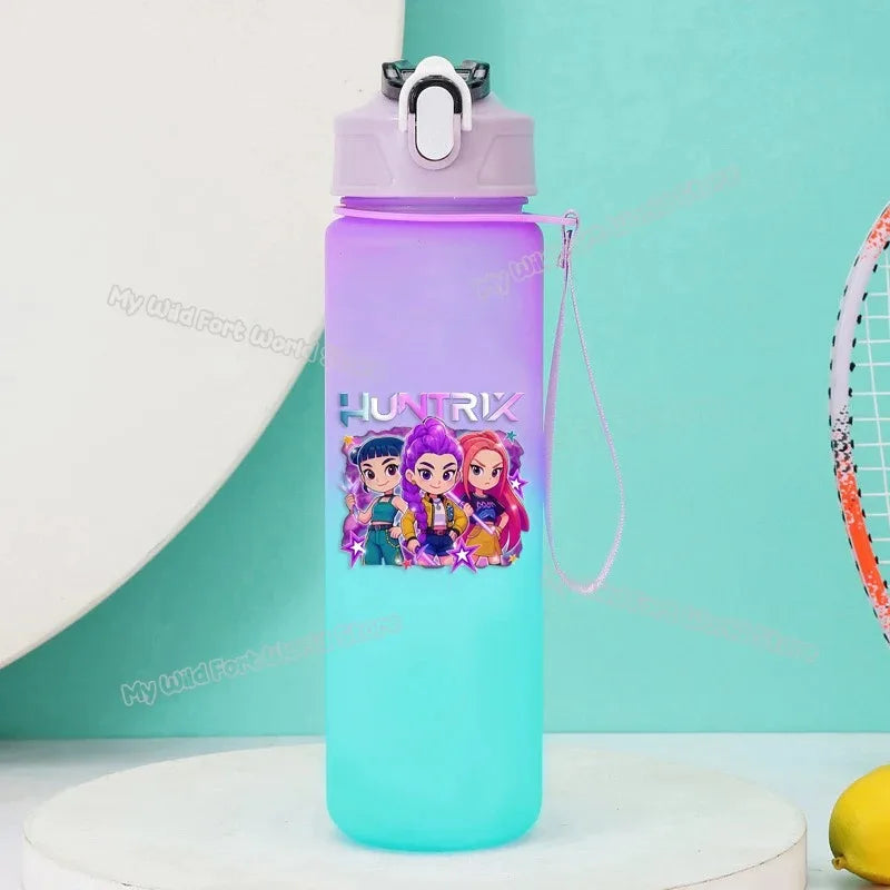 KPop Demon Hunters Gradient Water Bottles 750ml High-capacity Drinking Straw Cup