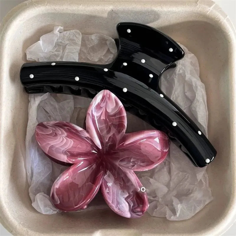 Vintage Blue Polka Dot Red Bow Hair Clip Shark Claw Clamp Hairpin