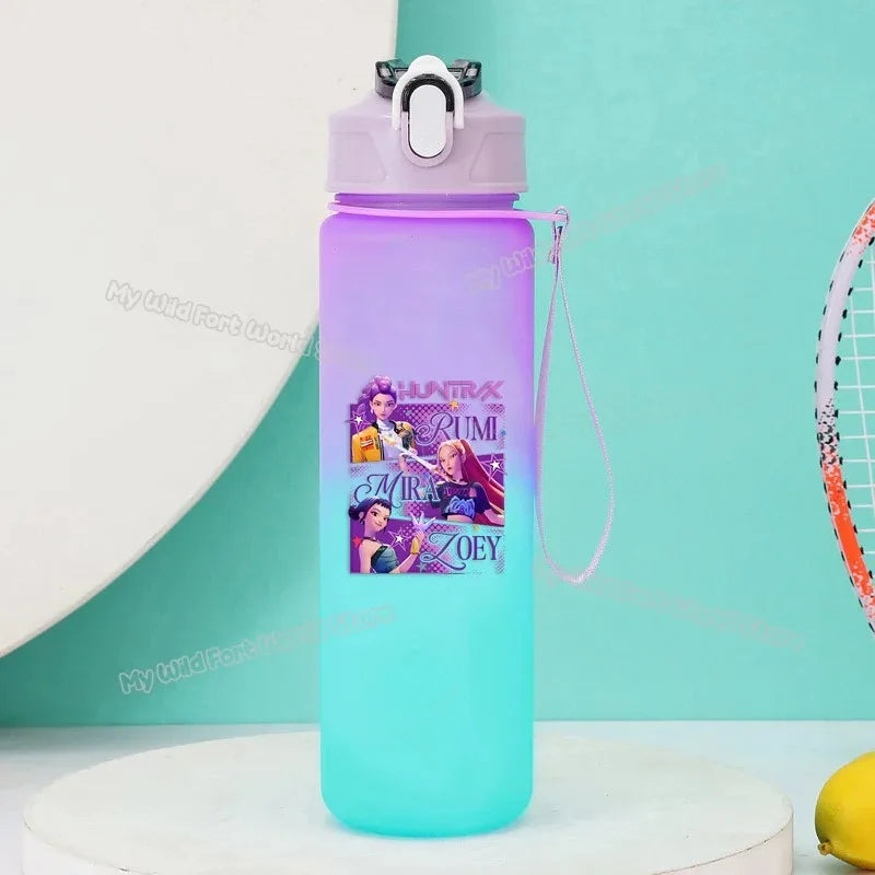 KPop Demon Hunters Gradient Water Bottles 750ml High-capacity Drinking Straw Cup