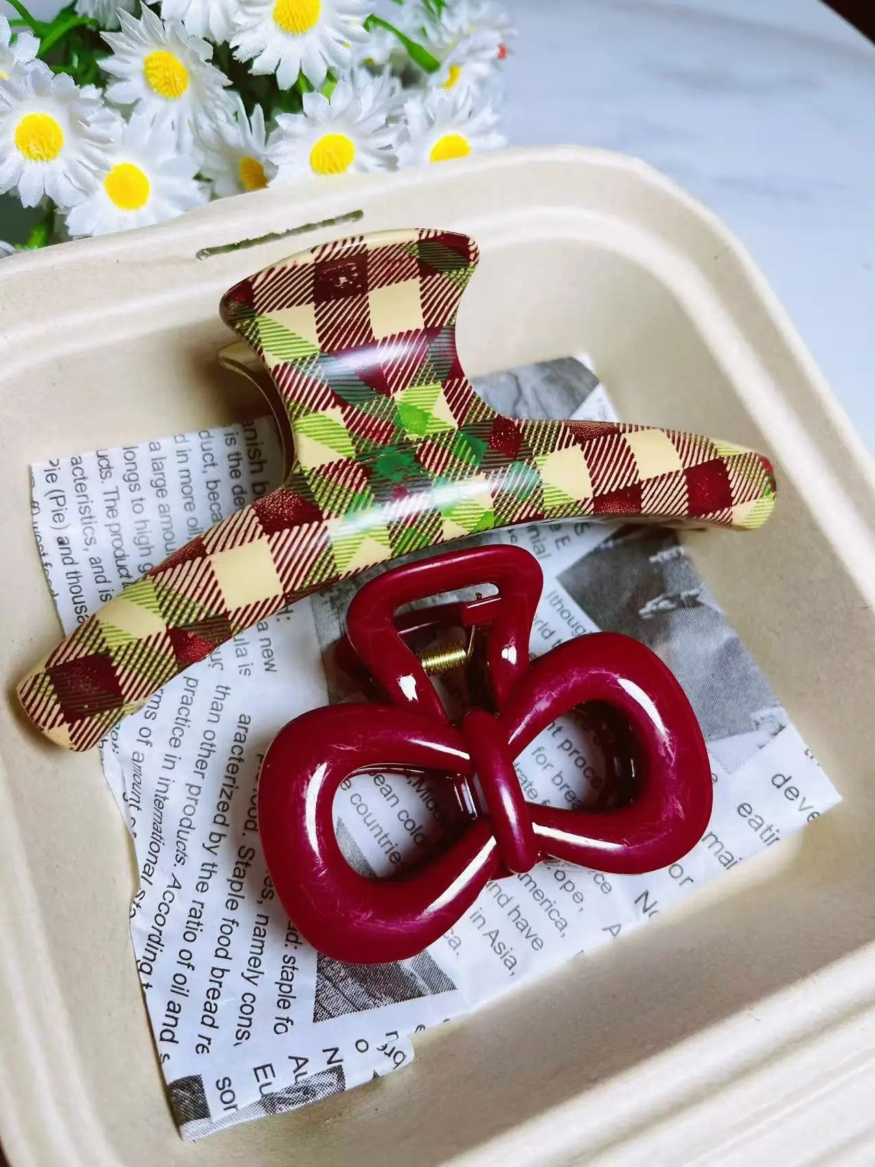 Vintage Blue Polka Dot Red Bow Hair Clip Shark Claw Clamp Hairpin