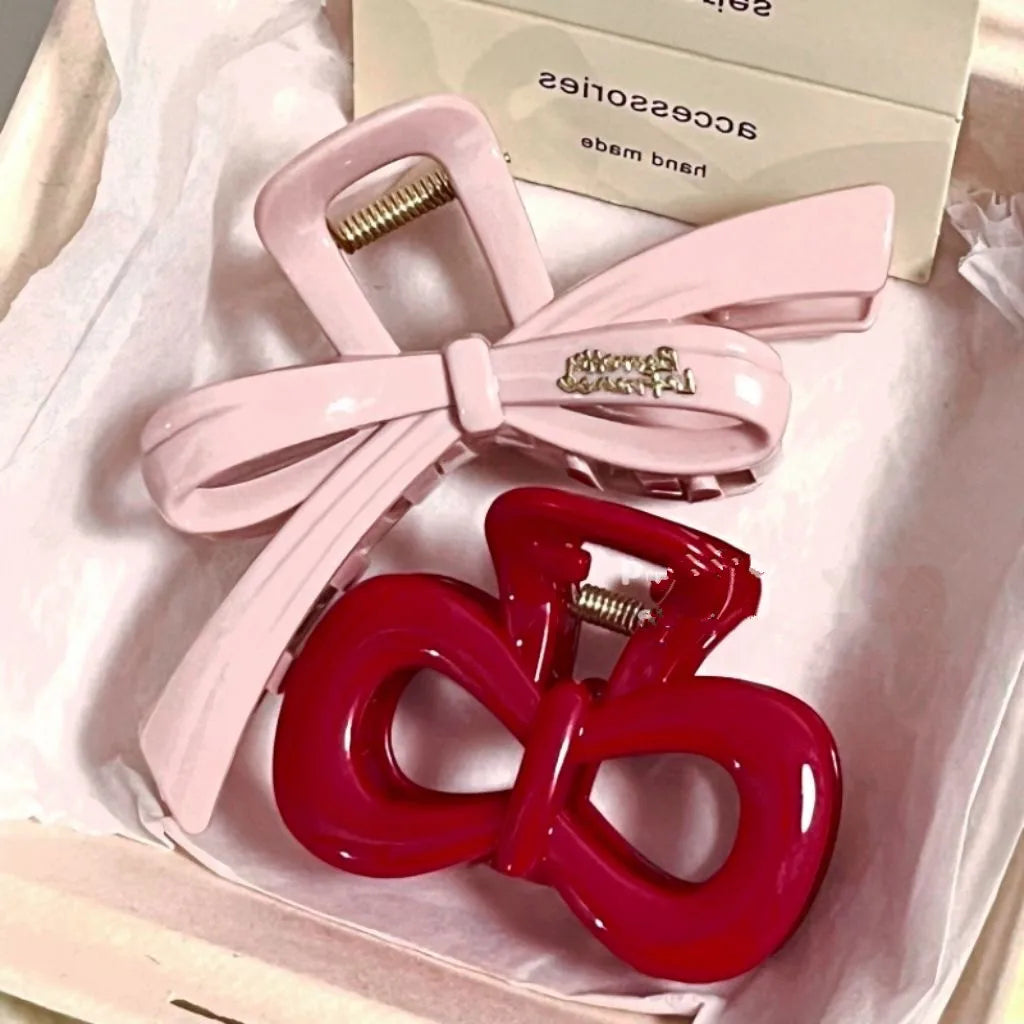 Vintage Blue Polka Dot Red Bow Hair Clip Shark Claw Clamp Hairpin