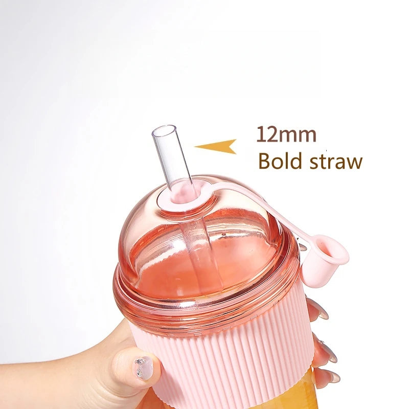 630ML Straw Cup with Lid and Straw Portable Large Capacity Coffee Milk Tea Cup