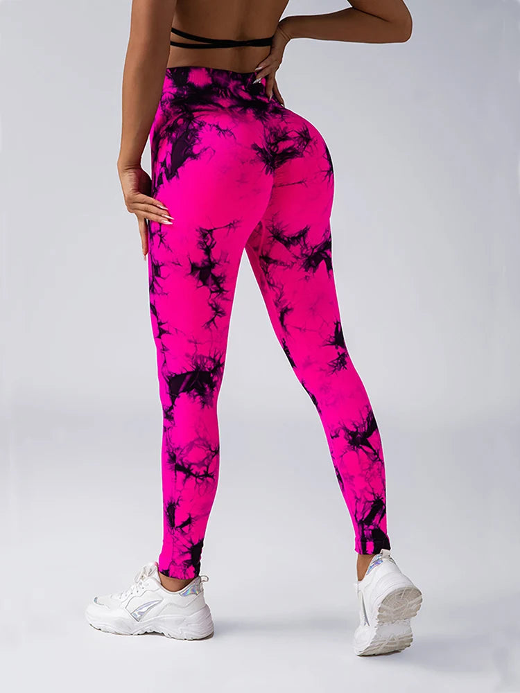 Tights Women Tie Dye Leggings High Waist Lifts Butt Tummy Control Push Up