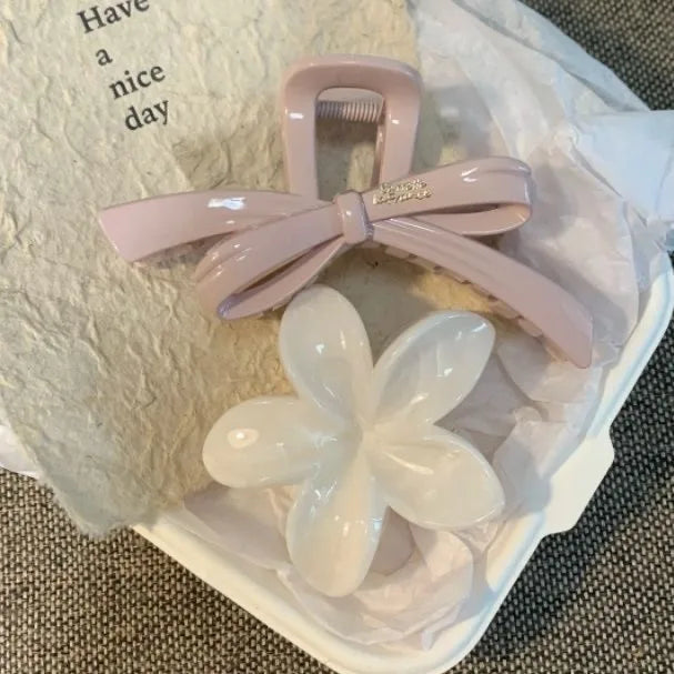 Vintage Blue Polka Dot Red Bow Hair Clip Shark Claw Clamp Hairpin