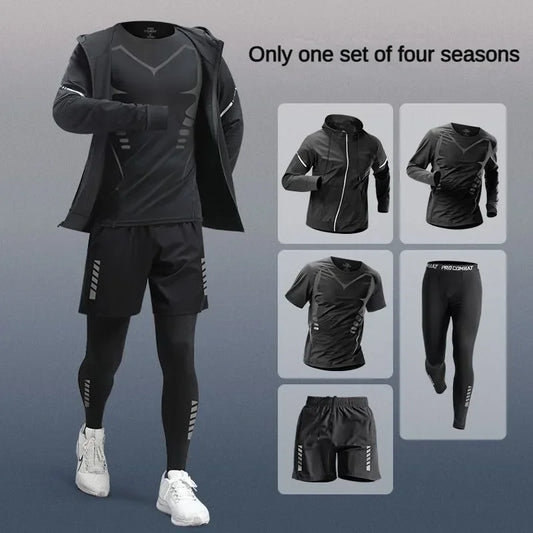 3-7Pcs Men's Ice Fiber Quick-Dry Running Fitness Full Set/Suit Tracksuit For Marathon
