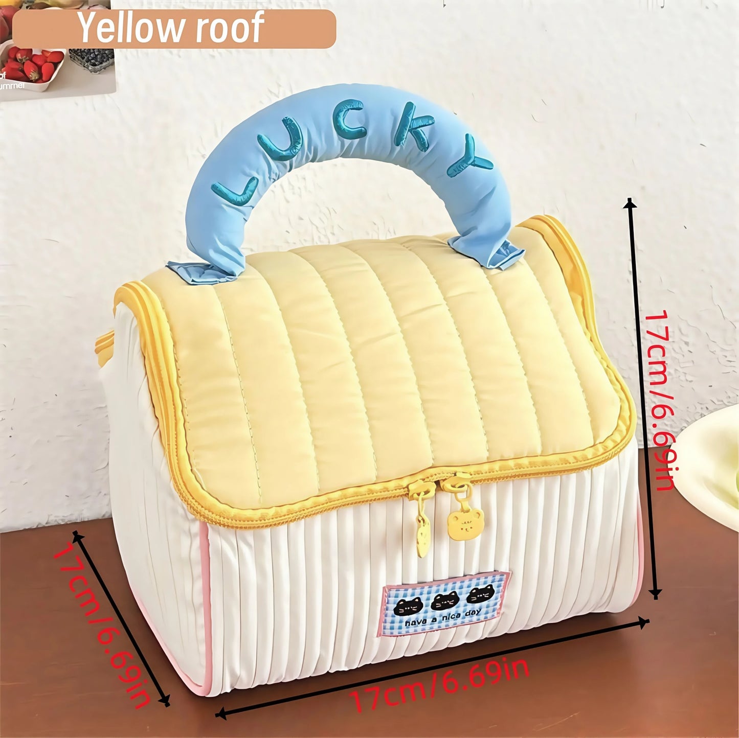 Cartoon pattern cute hut handbag girls large capacity cosmetic organizer