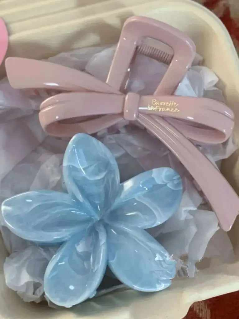 Vintage Blue Polka Dot Red Bow Hair Clip Shark Claw Clamp Hairpin