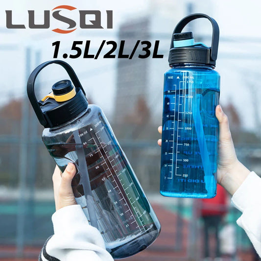 Sports Water Bottle Large Capacity Plastic Cup Leak-proof With Straw