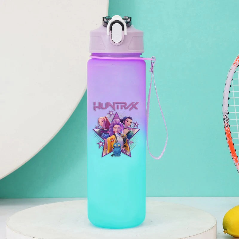 KPop Demon Hunters Gradient Water Bottles 750ml High-capacity Drinking Straw Cup