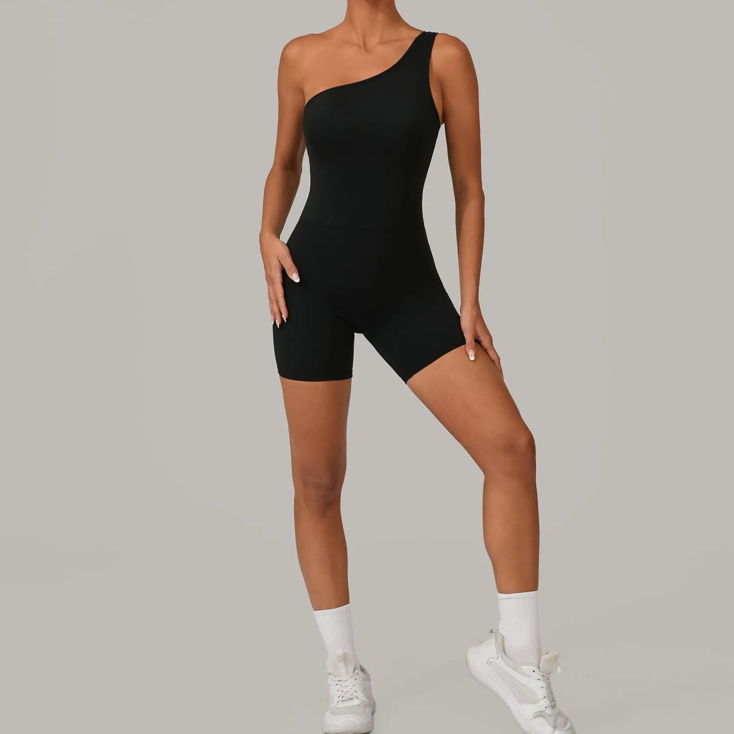 Fitness Suit Women's One Shoulder Jumpsuit Short Sets Sports Bodysuit for Woman