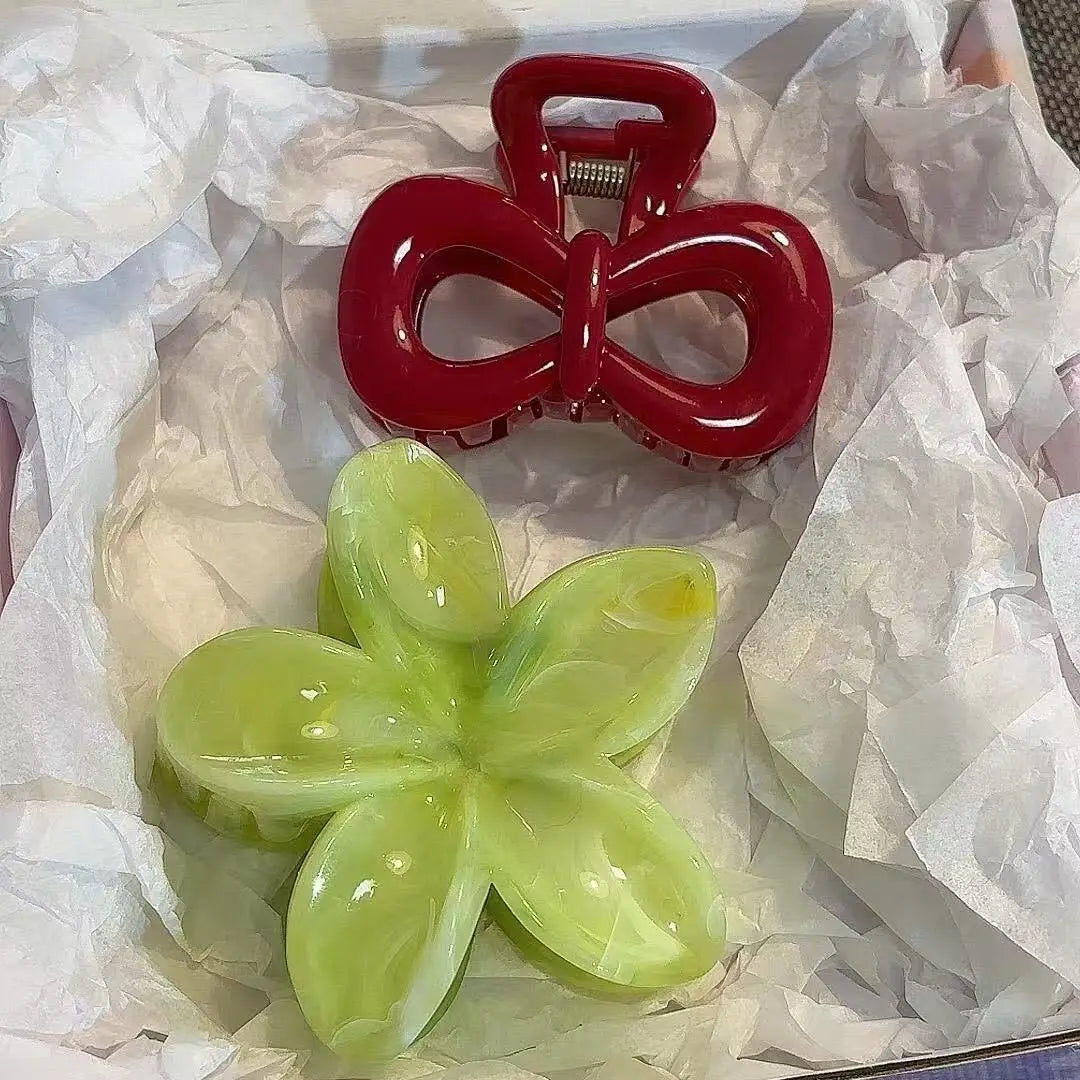 Vintage Blue Polka Dot Red Bow Hair Clip Shark Claw Clamp Hairpin