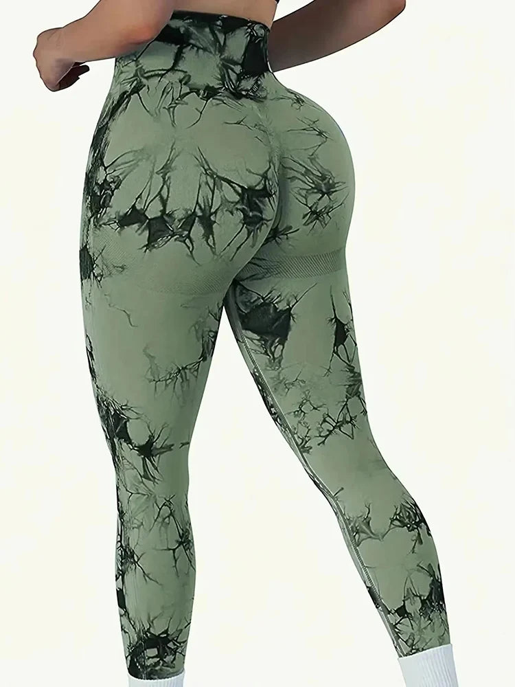 Tights Women Tie Dye Leggings High Waist Lifts Butt Tummy Control Push Up