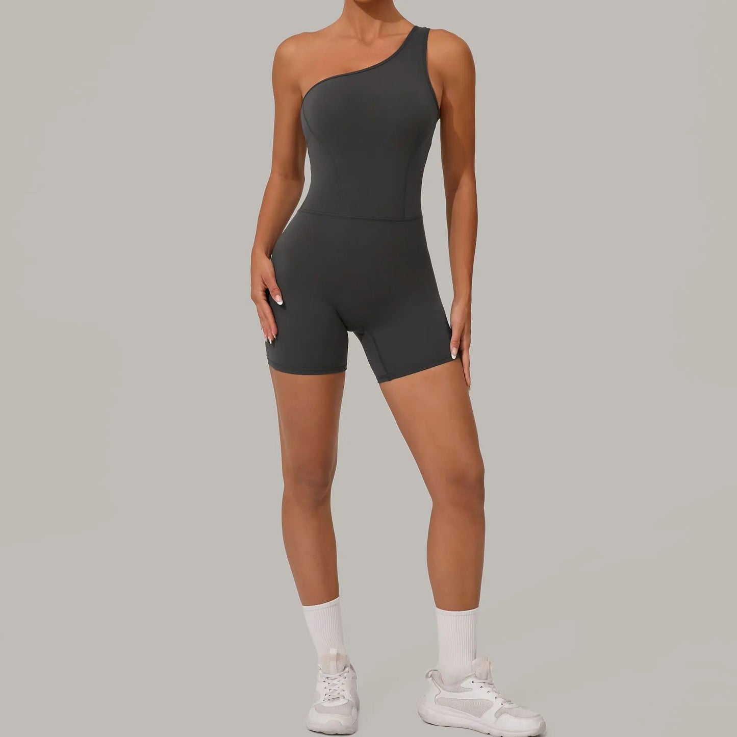 Fitness Suit Women's One Shoulder Jumpsuit Short Sets Sports Bodysuit for Woman