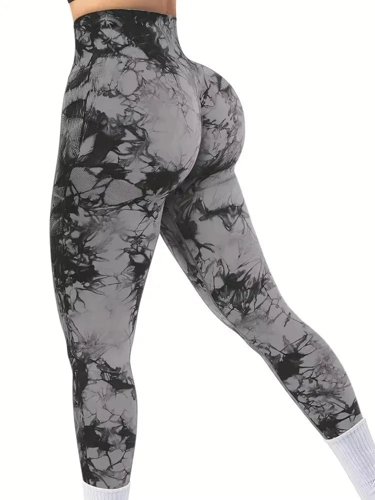 Tights Women Tie Dye Leggings High Waist Lifts Butt Tummy Control Push Up