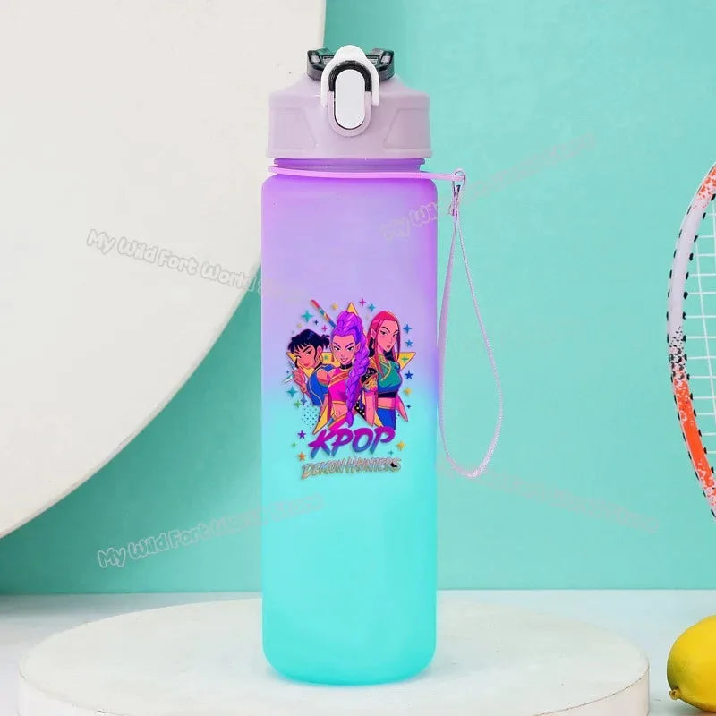KPop Demon Hunters Gradient Water Bottles 750ml High-capacity Drinking Straw Cup