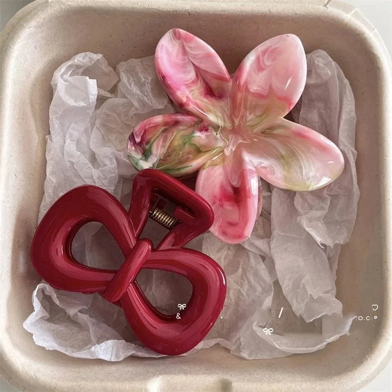 Vintage Blue Polka Dot Red Bow Hair Clip Shark Claw Clamp Hairpin