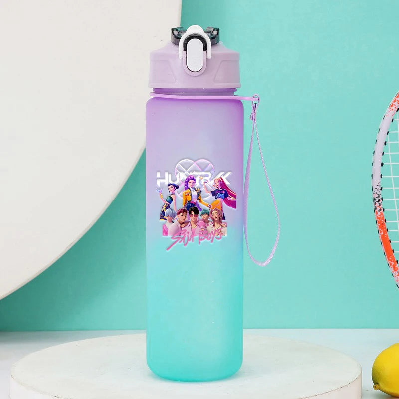 KPop Demon Hunters Gradient Water Bottles 750ml High-capacity Drinking Straw Cup