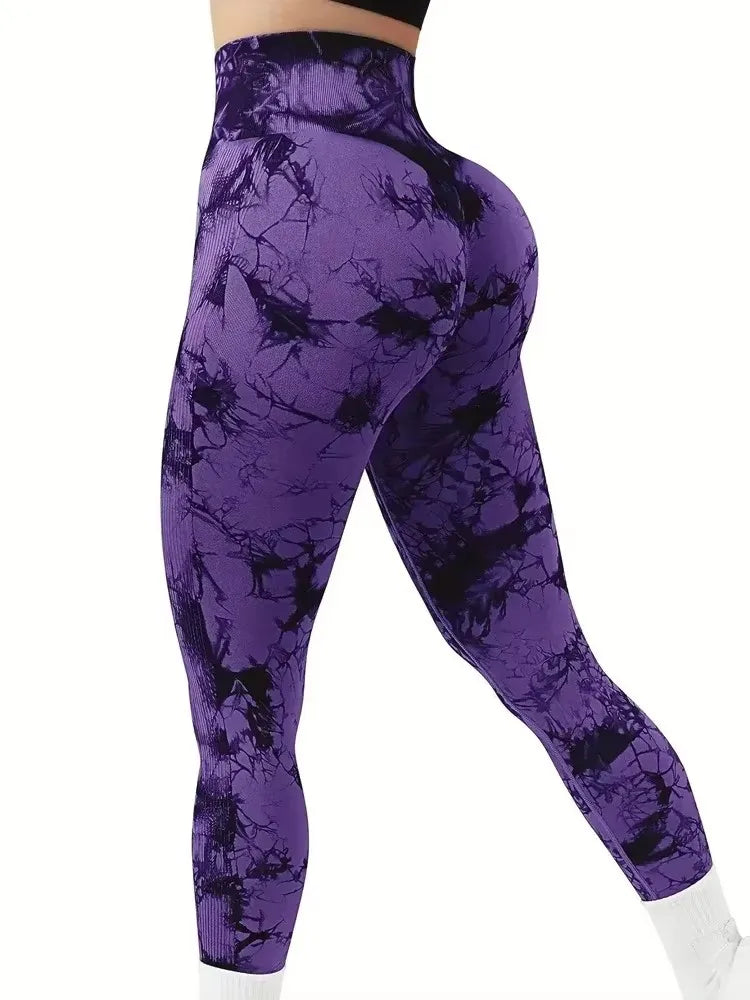 Tights Women Tie Dye Leggings High Waist Lifts Butt Tummy Control Push Up