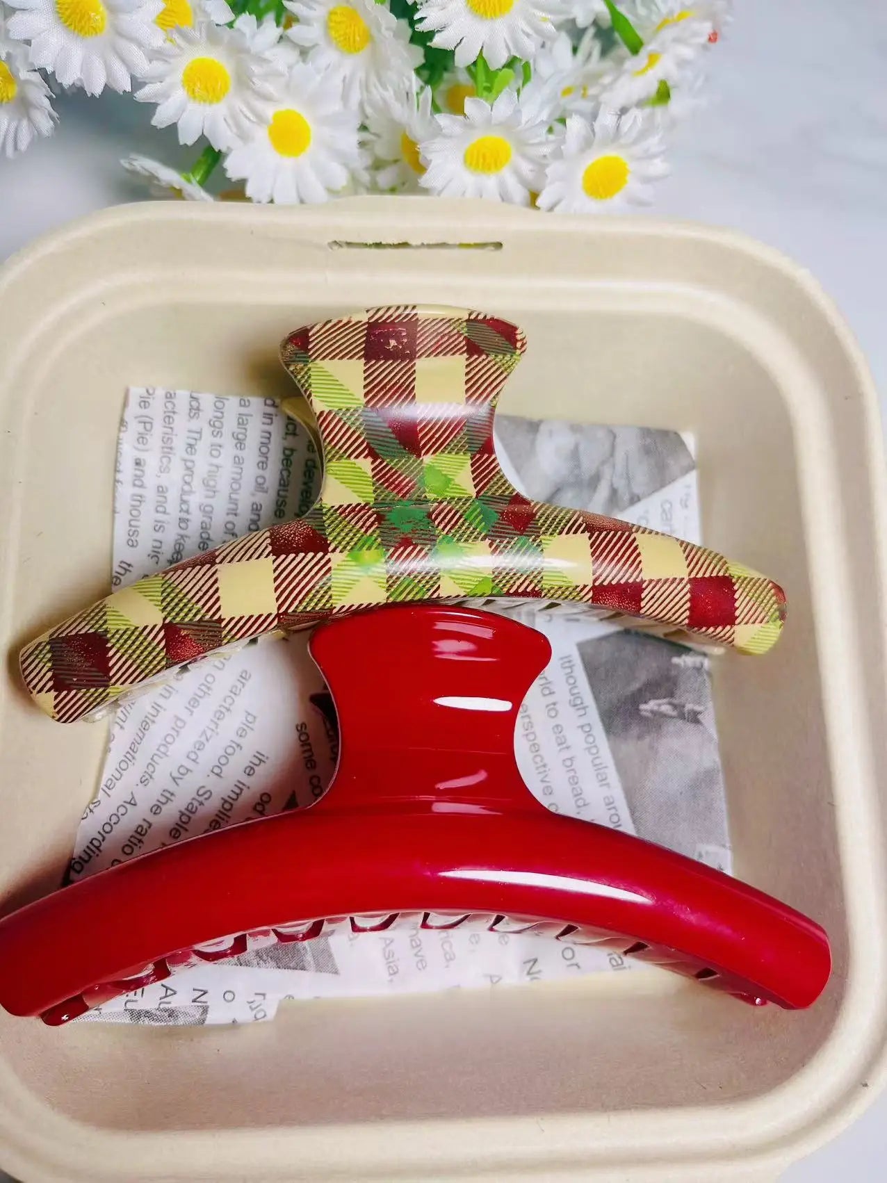 Vintage Blue Polka Dot Red Bow Hair Clip Shark Claw Clamp Hairpin